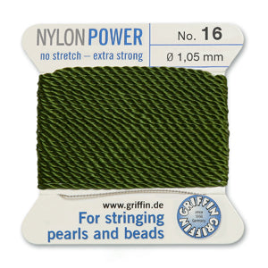 Olive Griffin Nylon Size 16 Needle End Bead Cord (40 Pcs) #BCNOL16G