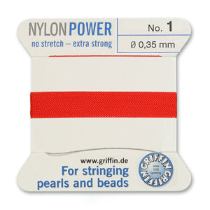 Red Griffin Nylon Size 1 Needle End Bead Cord (40 Pcs) #BCNRD01G