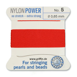 Red Griffin Nylon Size 5 Needle End Bead Cord (40 Pcs) #BCNRD05G