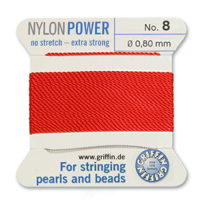 Red Griffin Nylon Size 8 Needle End Bead Cord (40 Pcs) #BCNRD08G