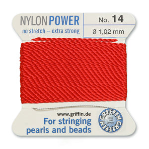 Red Griffin Nylon Size 14 Needle End Bead Cord (40 Pcs) #BCNRD14G