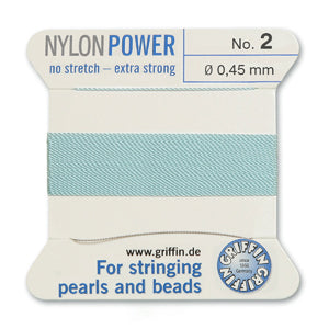 Turquoise Griffin Nylon Size 2 Needle End Bead Cord (40 Pcs) #BCNLP02G