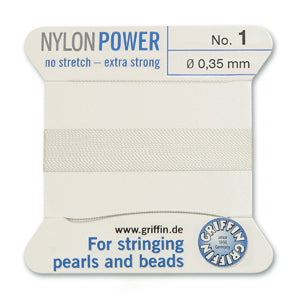 White Griffin Nylon Size 1 Needle End Bead Cord (40 Pcs) #BCNWH01G