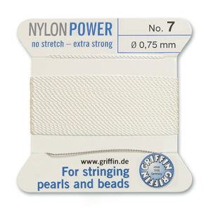White Griffin Nylon Size 7 Needle End Bead Cord (40 Pcs) #BCNWH07G