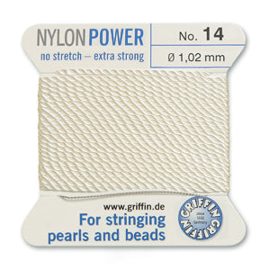White Griffin Nylon Size 14 Needle End Bead Cord (40 Pcs) #BCNWH14G