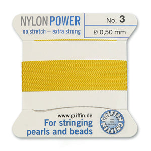 Yellow Griffin Nylon Size 3 Needle End Bead Cord (40 Pcs) #BCNYL03G