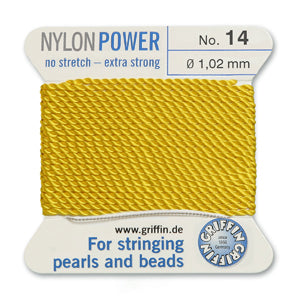 Yellow Griffin Nylon Size 14 Needle End Bead Cord (40 Pcs) #BCNYL14G