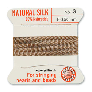 Beige Silk Size 3 Needle End Bead Cord (30 Pcs) #BCSBG03G