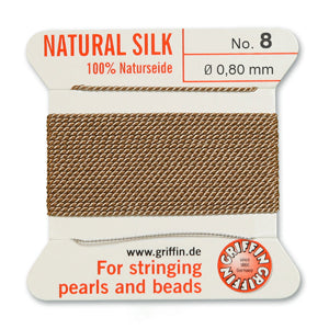 Beige Griffin Silk Size 8 Needle End Bead Cord (30 Pcs) #BCSBG08G