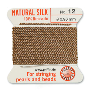 Beige Griffin Silk Size 12 Needle End Bead Cord (30 Pcs) #BCSBG12G