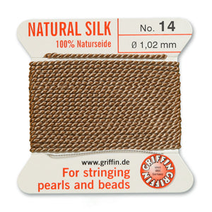 Beige Griffin Silk Size 14 Needle End Bead Cord (30 Pcs) #BCSBG14G