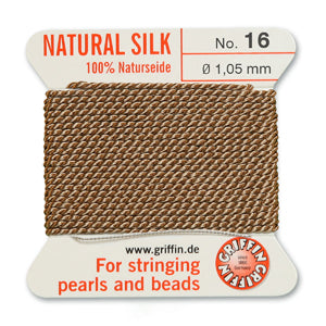 Beige Griffin Silk Size 16 Needle End Bead Cord (30 Pcs) #BCSBG16G