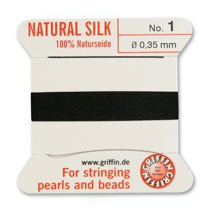 Black Griffin Silk Size 1 Needle End Bead Cord (30 Pcs) #BCSBK01G