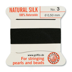 Black Griffin Silk Size 3 Needle End Bead Cord (30 Pcs) #BCSBK03G