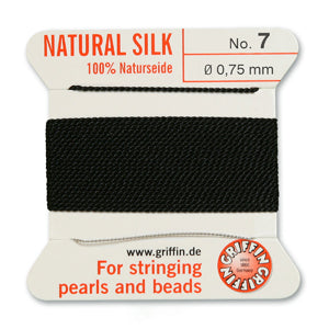 Black Griffin Silk Size 7 Needle End Bead Cord (30 Pcs) #BCSBK07G