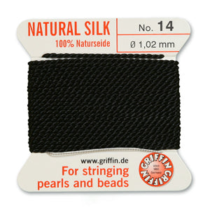 Black Griffin Silk Size 14 Needle End Bead Cord (30 Pcs) #BCSBK14G