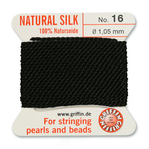 Black Griffin Silk Size 16 Needle End Bead Cord (30 Pcs) #BCSBK16G