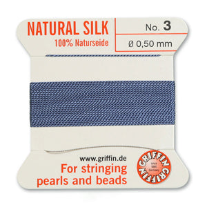 Blue Silk Size 3 Needle End Bead Cord (30 Pcs) #BCSBL03G