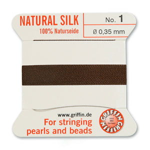 Brown Griffin Silk Size 1 Needle End Bead Cord (30 Pcs) #BCSBR01G