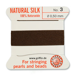 Brown Silk Size 3 Needle End Bead Cord (30 Pcs) #BCSBR03G