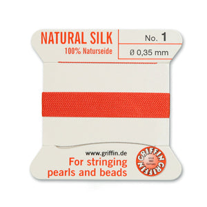 Coral Griffin Silk Size 1 Needle End Bead Cord (30 Pcs) #BCSCR01G