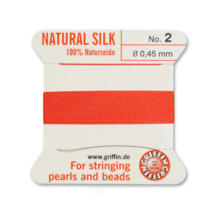 Coral Griffin Silk Size 2 Needle End Bead Cord (30 Pcs) #BCSCR02G