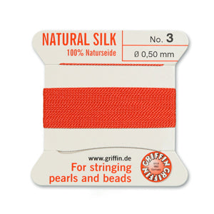 Coral Silk Size 3 Needle End Bead Cord (30 Pcs) #BCSCR03G