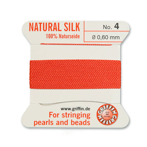 Coral Griffin Silk Size 4 Needle End Bead Cord (30 Pcs) #BCSCR04G