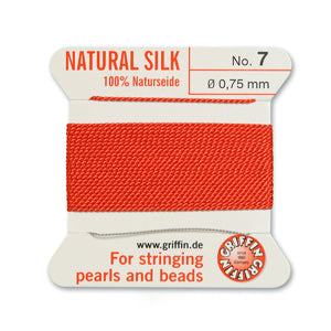Coral Griffin Silk Size 7 Needle End Bead Cord (30 Pcs) #BCSCR07G