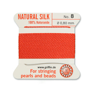 Coral Griffin Silk Size 8 Needle End Bead Cord (30 Pcs) #BCSCR08G