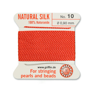 Coral Griffin Silk Size 10 Needle End Bead Cord (30 Pcs) #BCSCR10G
