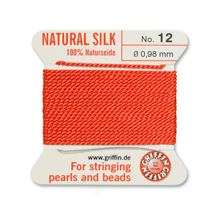 Coral Griffin Silk Size 12 Needle End Bead Cord (30 Pcs) #BCSCR12G