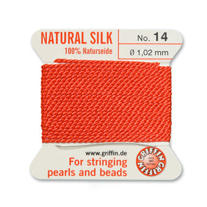 Coral Griffin Silk Size 14 Needle End Bead Cord (30 Pcs) #BCSCR14G