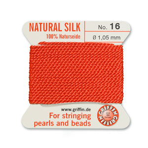 Coral Griffin Silk Size 16 Needle End Bead Cord (30 Pcs) #BCSCR16G