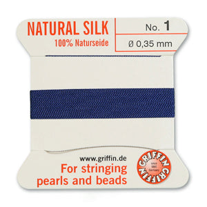 Dark Blue Griffin Silk Size 1 Needle End Bead Cord (30 Pcs) #BCSDB01G