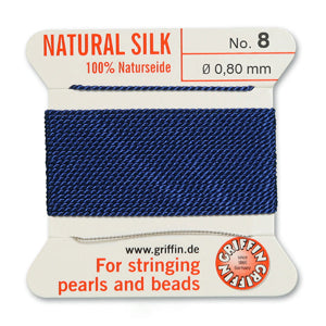 Dark Blue Griffin Silk Size 8 Needle End Bead Cord (30 Pcs) #BCSDB08G