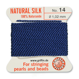 Dark Blue Griffin Silk Size 14 Needle End Bead Cord (30 Pcs) #BCSDB14G