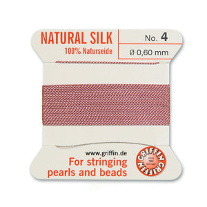 Dark Pink Griffin Silk Size 4 Needle End Bead Cord (30 Pcs) #BCSDP04G
