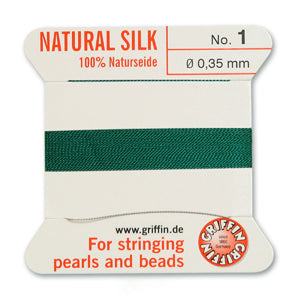 Green Griffin Silk Size 1 Needle End Bead Cord (30 Pcs) #BCSGR01G