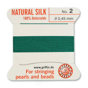 Green Griffin Silk Size 2 Needle End Bead Cord (30 Pcs) #BCSGR02G