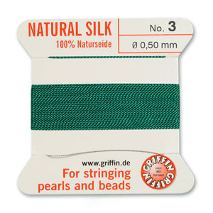 Green Griffin Silk Size 3 Needle End Bead Cord (30 Pcs) #BCSGR03G