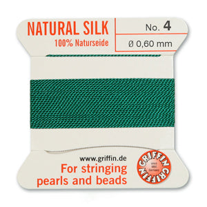 Green Griffin Silk Size 4 Needle End Bead Cord (30 Pcs) #BCSGR04G