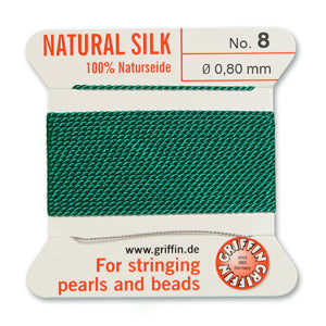 Green Griffin Silk Size 8 Needle End Bead Cord (30 Pcs) #BCSGR08G