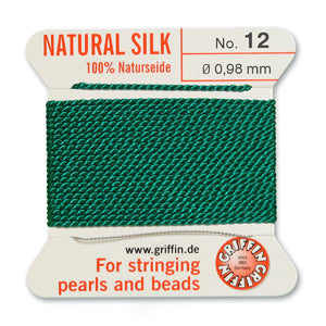 Green Griffin Silk Size 12 Needle End Bead Cord (30 Pcs) #BCSGR12G