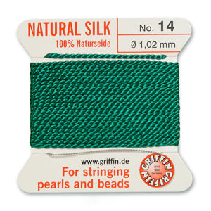 Green Griffin Silk Size 14 Needle End Bead Cord (30 Pcs) #BCSGR14G