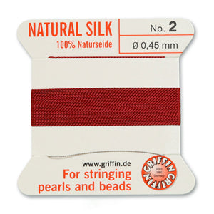 Garnet Griffin Silk Size 2 Needle End Bead Cord (30 Pcs) #BCSGT02G