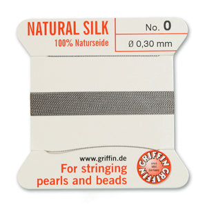Grey Griffin Silk Size 0 Needle End Bead Cord (30 Pcs) #BCSGY00G