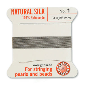Grey Griffin Silk Size 1 Needle End Bead Cord (30 Pcs) #BCSGY01G