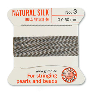 Grey Griffin Silk Size 3 Needle End Bead Cord (30 Pcs) #BCSGY03G