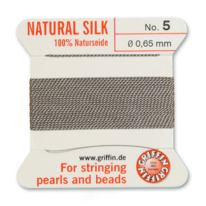 Grey Griffin Silk Size 5 Needle End Bead Cord (30 Pcs) #BCSGY05G